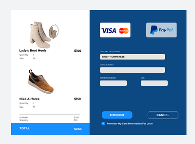 E-commerce check out page app design ui