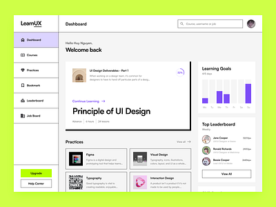 Learn UX - Dashboard E-Learning app brutalism clean design neubrutalism ui ux web