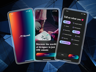 Biyond - The world of designer through videos app branding clean dailyui darkmode ui ux