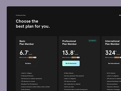 Awwwards dark mode - Plans 2 clean darkmode design pricing ui ux web