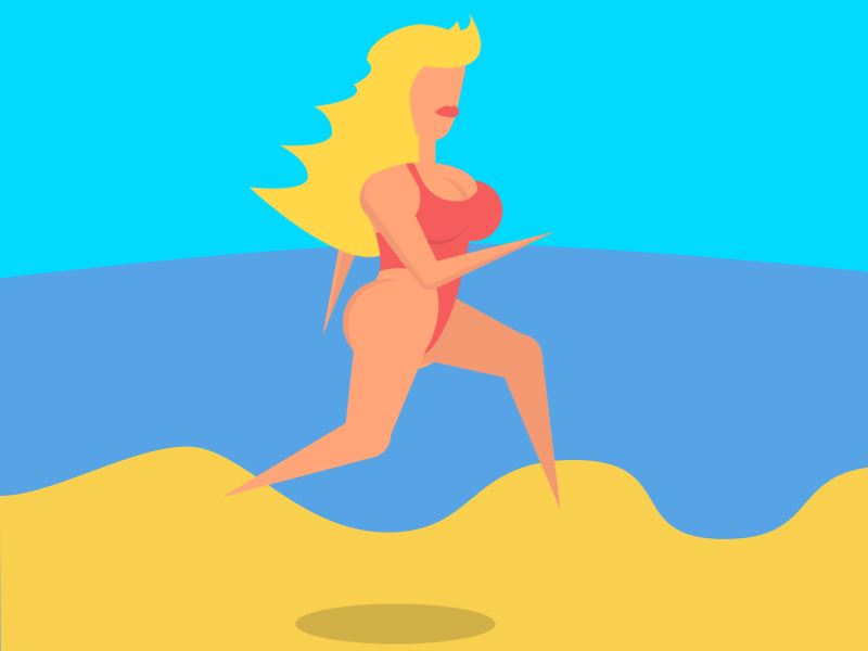 Baywatch 2d animation beach character gif motion