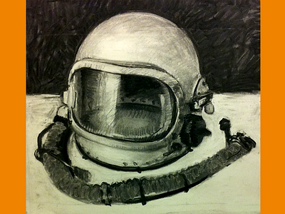 Cosmonaut Helmet Study 3 charcoal illustration space helmet