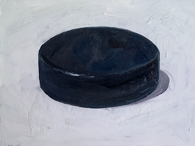 The Biscuit hockey painting puck