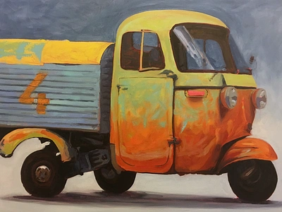 Piaggio Ape - Bobby Orr wip oil painting piaggio ape vespa