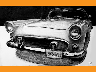 1955 Tbird Study car charcoal drawing