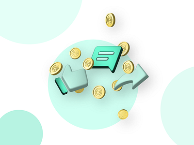 Rewards | Free coins for every Like, Comment & Share 3d branding creative design free coins illustration promo promotion promotion page reward reward illustration reward screen