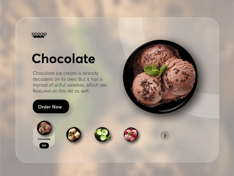 Chocolate | Ice Cream | White | Carousel Design Animation animation app carousel design ice cream landing page motion graphics ui ux website