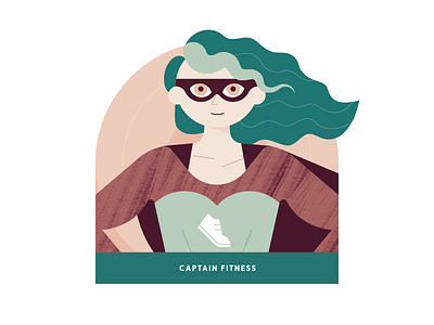 Captain Fitness art brushes cape character clean design earthtones fitness green hair hero illustration minimal shoe superhero texture vector windy woman workout