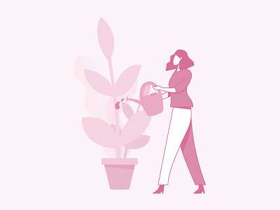 Plant lover decor design female feminine feminism flat illustrator interior life nature pink plant stroke woman