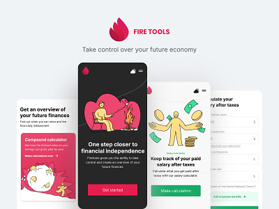 Fire Tools app branding compound design finance financial independent fintech fire helper illustration investing investment mobile ui website