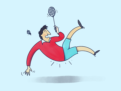Yikes badminton design fail falling game human illustration illustrator man play sport tennis