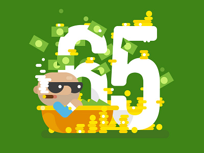 Over A Lifetime 2 bathtub character coin gold green illustration lifetime men money riсh statistics