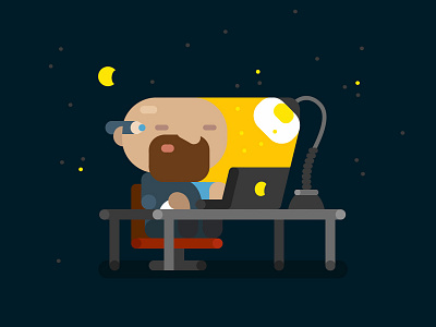 Designer At Work V2.1 apple art character designer flat illustration man night notebook style work