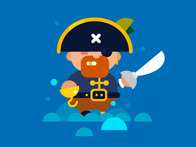 Pirate said "Ar-r-r-r, mother f#ker" beard captain flat hat hook illustration leg pirate red sea sword