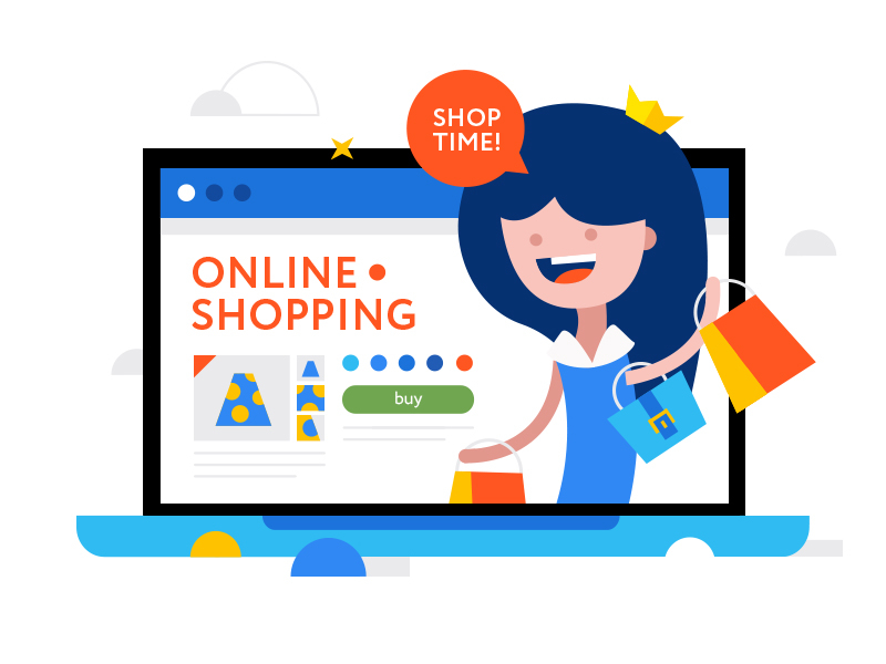 Shop time buy design flat icon illustration internet mac online shop shutterstock vector