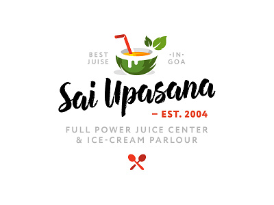Sai Upasana +) arambol brand coconut design emblem goa illustration india juice logo logotype sai upasana