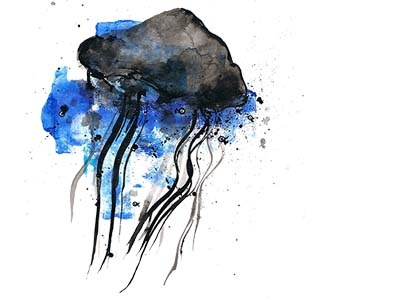 Jellyfish blue and black illustration ink jellyfish ocean painting underwater