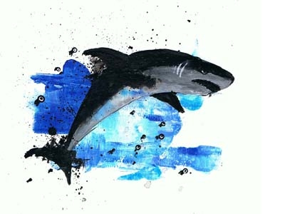 Shark blue and black illustration ink ocean painting shark underwater