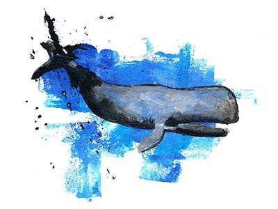 Sperm whale blue and black blue whale illustration ink ocean painting underwater