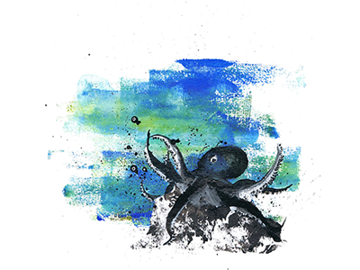 Octopus blue and green collage marine life ocean octopus painting underwater