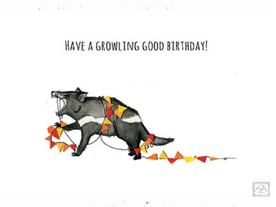 Happy Tassie cards - Tasmanian Devil australia collage drawing happy birthday ink mixed media tasmania tasmanian devil wildlife