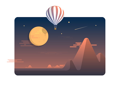 Scenery air balloon cloud graphic hot light moon mountain night shooting star