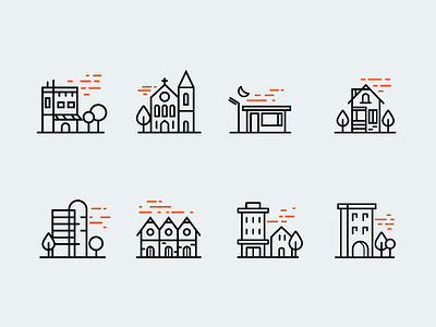 Buildings Iconset building icon icon set illustration line icon minimalist simple