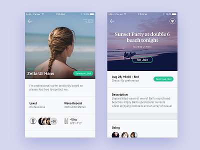 Surf Social Media App app booking clean ios minimalist profile simple social surf typography ui ux