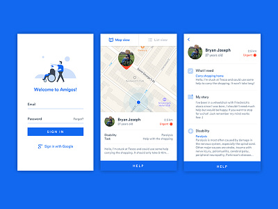 Amigos app charity disability hackathon map screen wheelchair