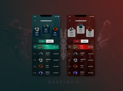 Destiny 2 Leaderboard Concept - #DailyUI 19 app design ui ux