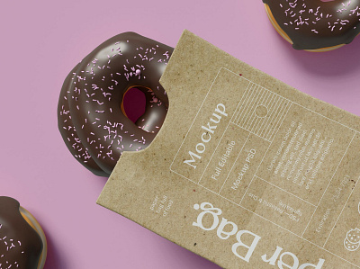 Bag And Donut Mockup bag branding customize design donut donut mockups doughnut free freebie identity illustration mock up mockup paper pastry photoshop psd scene psd tasty ups