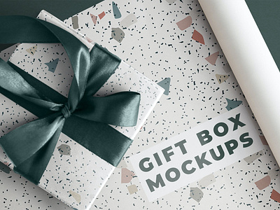 Terrazzo gift box mockup with green ribbon birthday box branding design free freebie gift gift box green ribbon identity illustration mockup mockups package paper photoshop product mockups terrazzo text wrapper