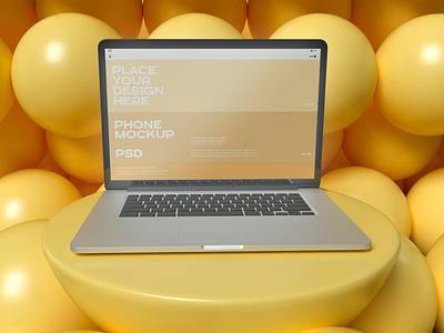 Laptop With Balls On Background Mockup
