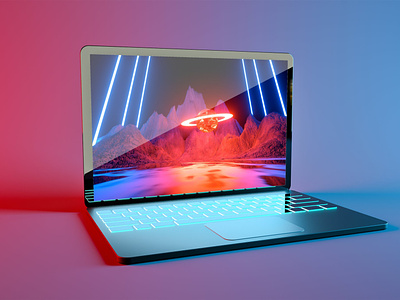 Mockup gaming laptop with color led keyboard glow