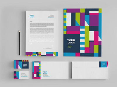 Cool Colorful Stationery brand stationery branding business card clean colorful cool corporate corporate identity creative identity letterhead logo design minimal mockup modern pattern print simple stationery visual identity