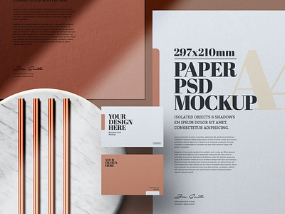 Stationery with Copper Pipes Mockup