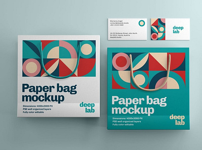 Paper Bag & Business Card Branding Mockup Set bag brand identity branding identity business card corporate design empty handle identity mockup package package mockup paper paper bag paper mockup shop stationery store template