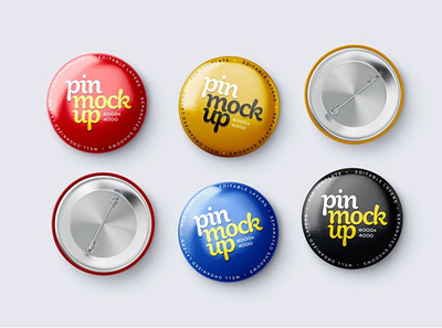 Pin Button Mockup Set 3d badge branding button circle emblem empty glossy graphic design label logo metal mockup pin pin button mockup pin putton plastic round sign simple