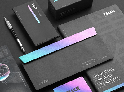 (FREE) Black HOLO Branding Mockups brand brand identity branding card document free freebie graphic design identity letterhead logo logo identity mockup poster presentation print psd stationery template visual identity