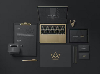 Free Black Branding Mockups black black brand brand brand design brand stationery branding branding stationery corporate flatlay free free download gold golden identity mockup presentation responsive shadows smartwatch stationery