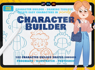 Free Character Builder - Drawing Toolkit book brush brushes builder character character builder character design character designs coloring drawing drawing toolbox illustration illustrator kids photoshop procreate shapes toolbox toolkit wireframe