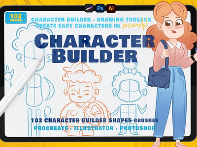 Free Character Builder - Drawing Toolkit book brush brushes builder character character builder character design character designs coloring drawing drawing toolbox illustration illustrator kids photoshop procreate shapes toolbox toolkit wireframe