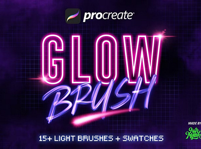 Procreate Glow Brushes bokeh brush brushes calligraphy color cyberpunk flares glitch glitters lettering light lights neon pixels procreate procreate brush procreate brushes procreate glow retro swatches