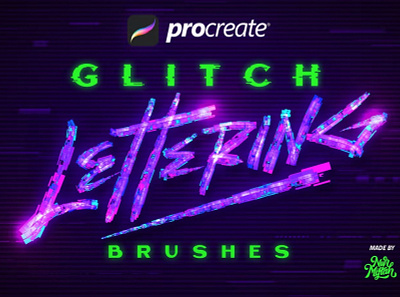 Free Procreate Glitch Lettering Brushes brush brushes bundles cyberpunk effects flares future glitch glow lettering letters light neon palletes procreate procreate brush procreate glitch procreate letter swatches type