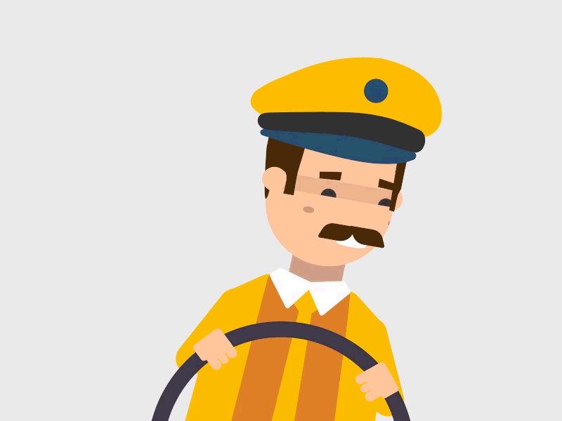 School bus driver 2d animation bus character drive driver gif loop motion graphics vector