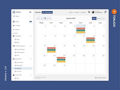 Calendar - Aksara v. 3.0 Admin Dashboard Panel by Tonjoo admin panel backend calendar dashboard design ui ui design ux web design web ui