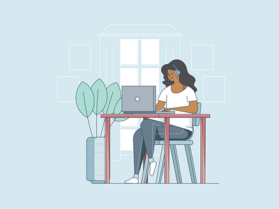 WFH casual desktop girl house illustration people web woman work work from home