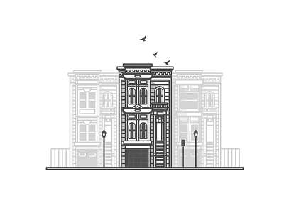 Row House illustration pigeon row house urban