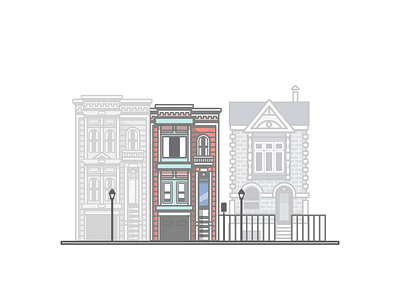 No. 2 Infinite St. brown stone house illustration painted lady row house street