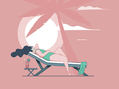 Summer Breeze, Makes Me Feel Fine. beach breeze illustration lounge pool relaxing summer woman